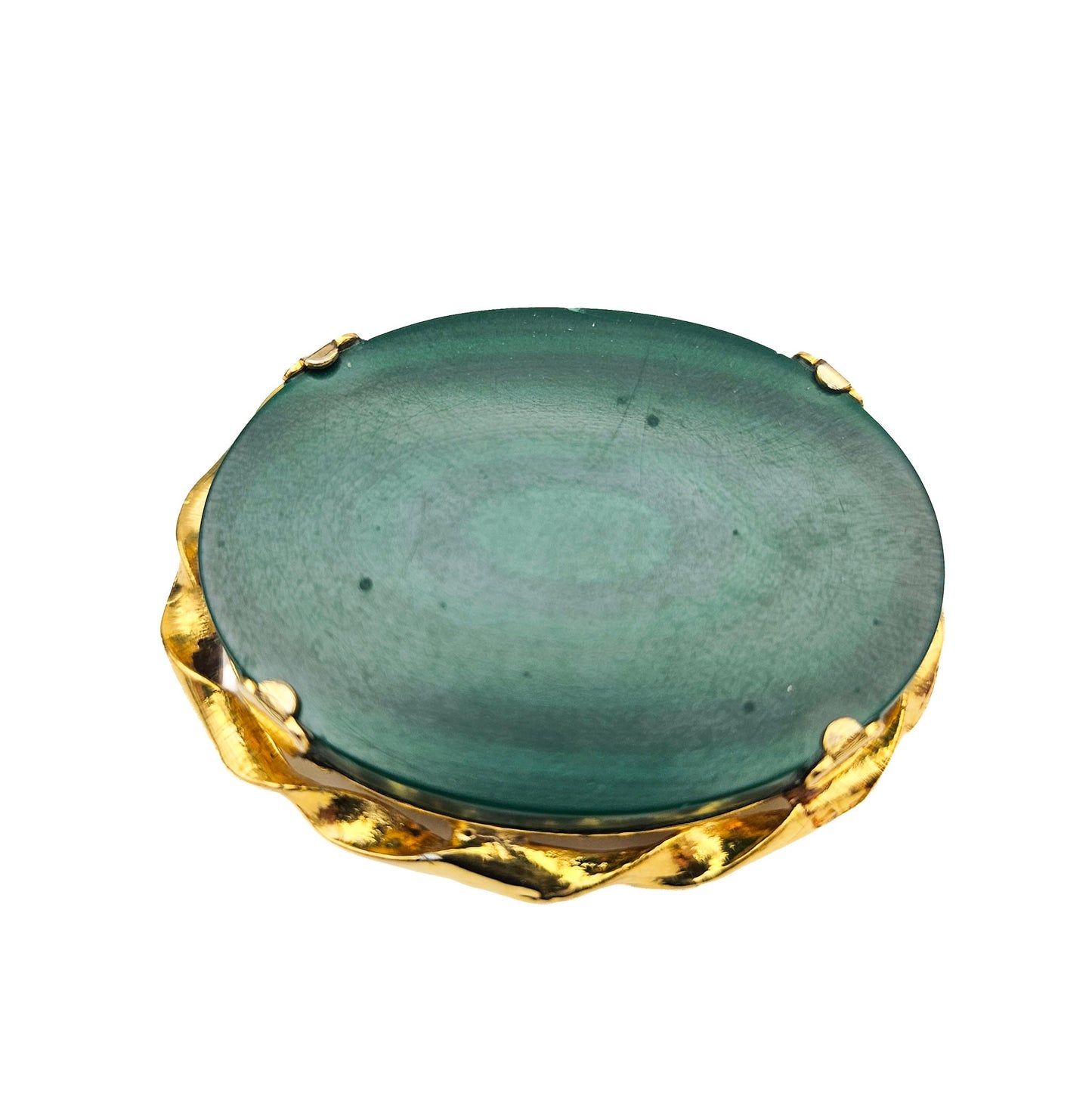 Large Oval Malachite Stone Brooch | Vintage Gold-Tone Estate Pin