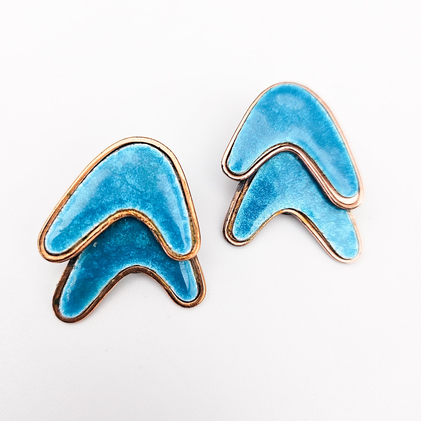 Signed Renoir Matisse Teal Enamel Earrings | Mid-Century Copper Jewelry