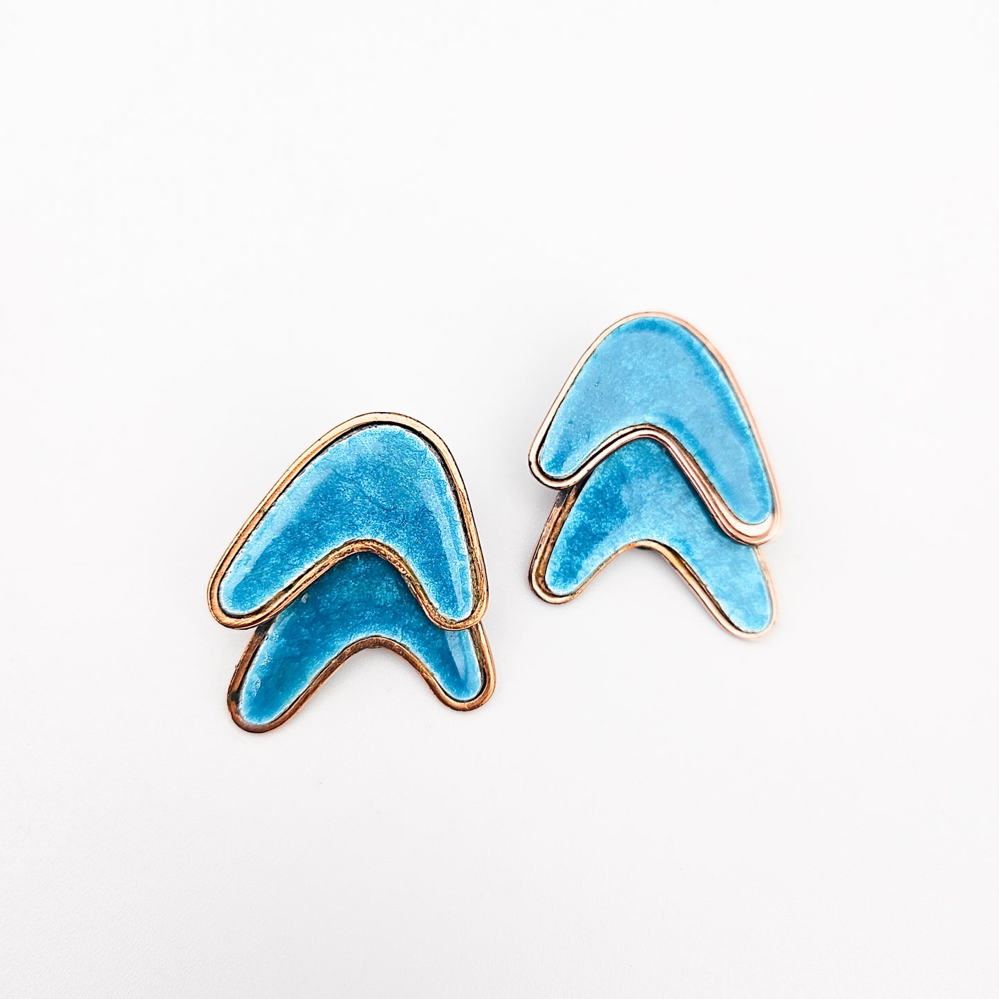 Signed Renoir Matisse Teal Enamel Earrings | Mid-Century Copper Jewelry