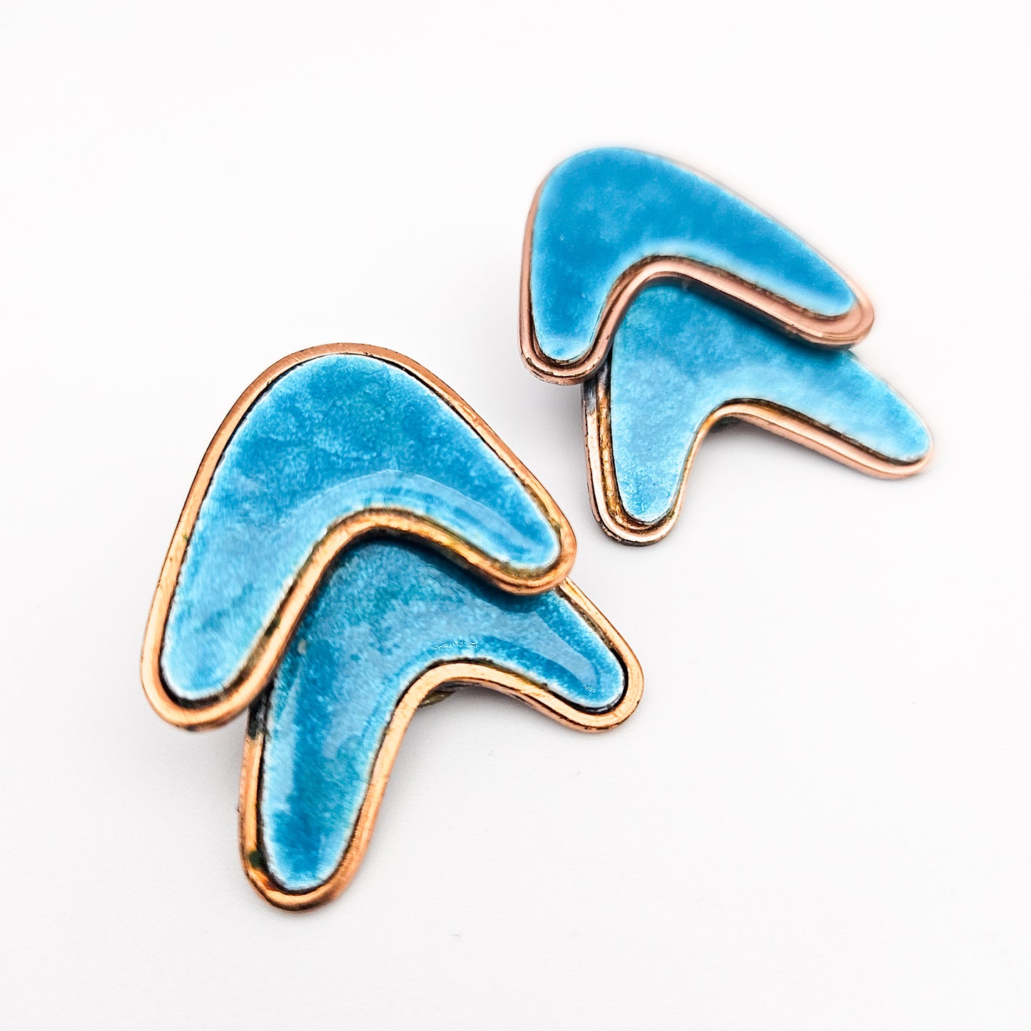 Signed Renoir Matisse Teal Enamel Earrings | Mid-Century Copper Jewelry