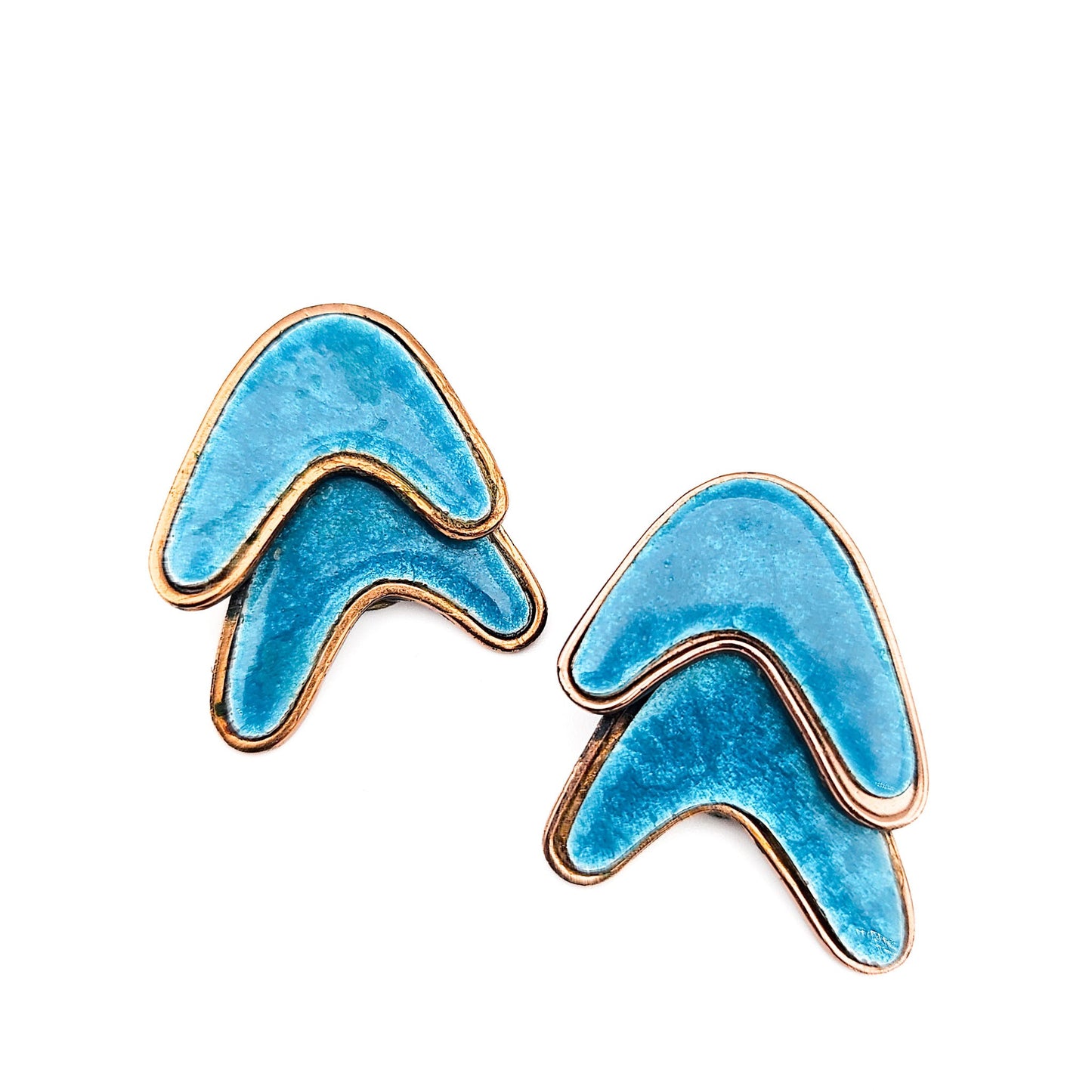 Signed Renoir Matisse Teal Enamel Earrings | Mid-Century Copper Jewelry