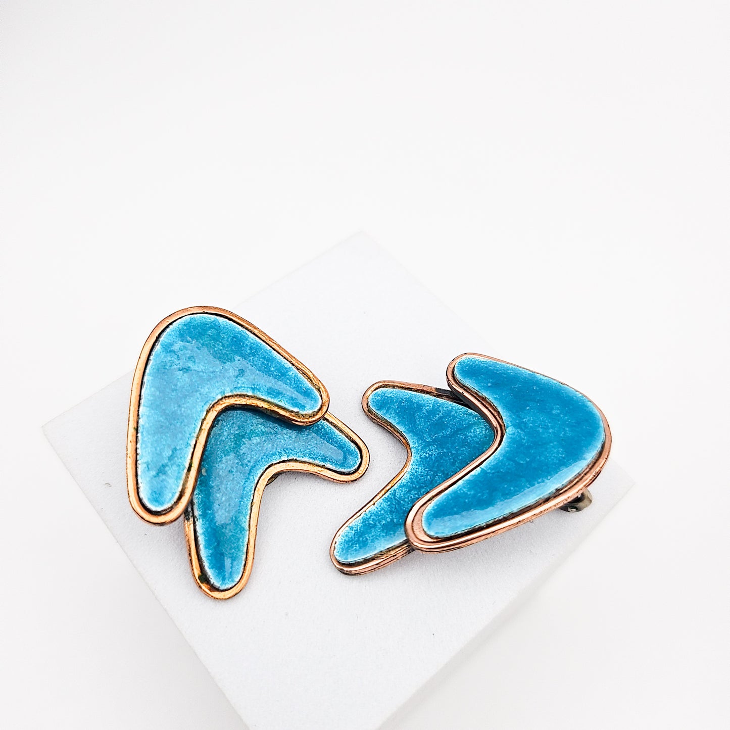 Signed Renoir Matisse Teal Enamel Earrings | Mid-Century Copper Jewelry