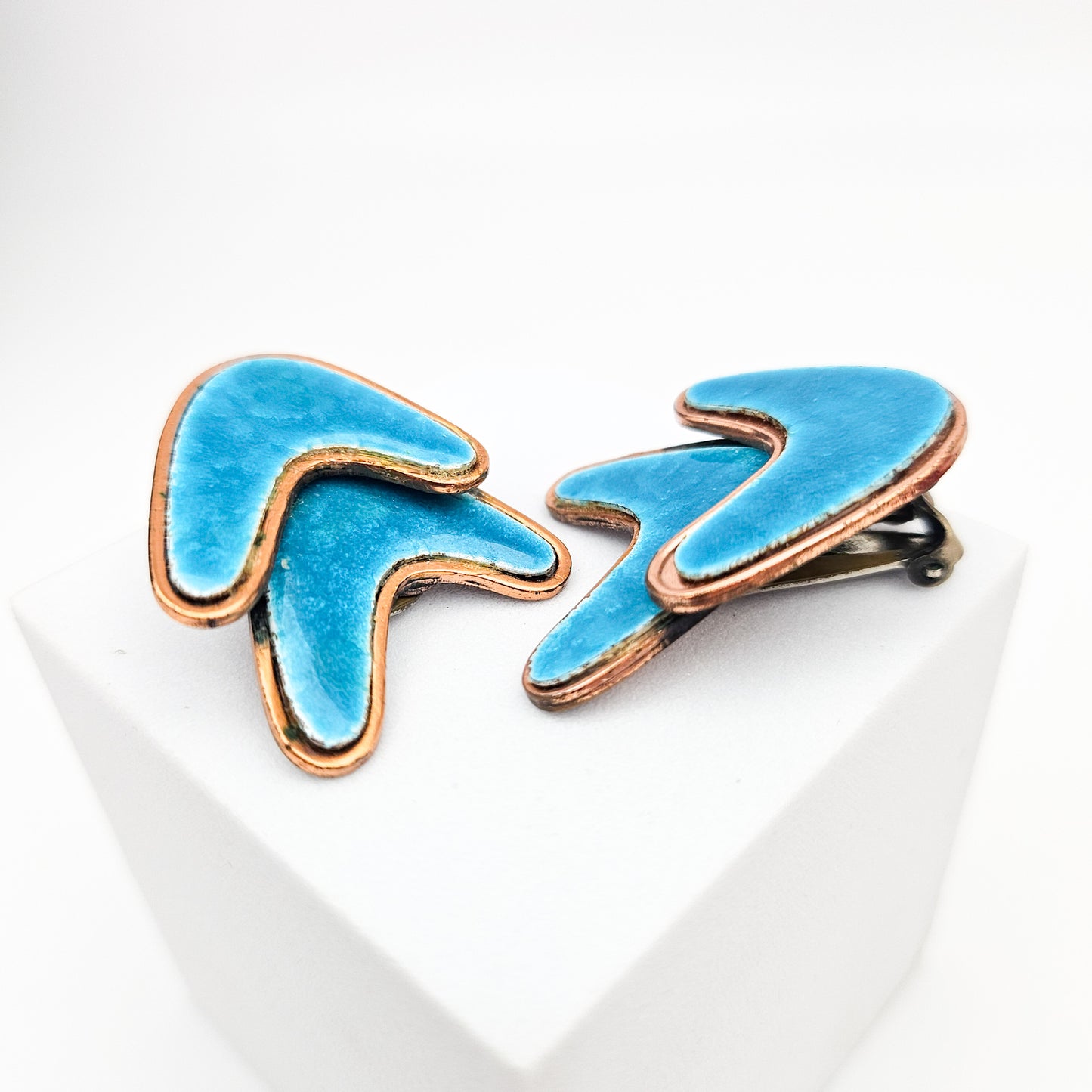 Signed Renoir Matisse Teal Enamel Earrings | Mid-Century Copper Jewelry