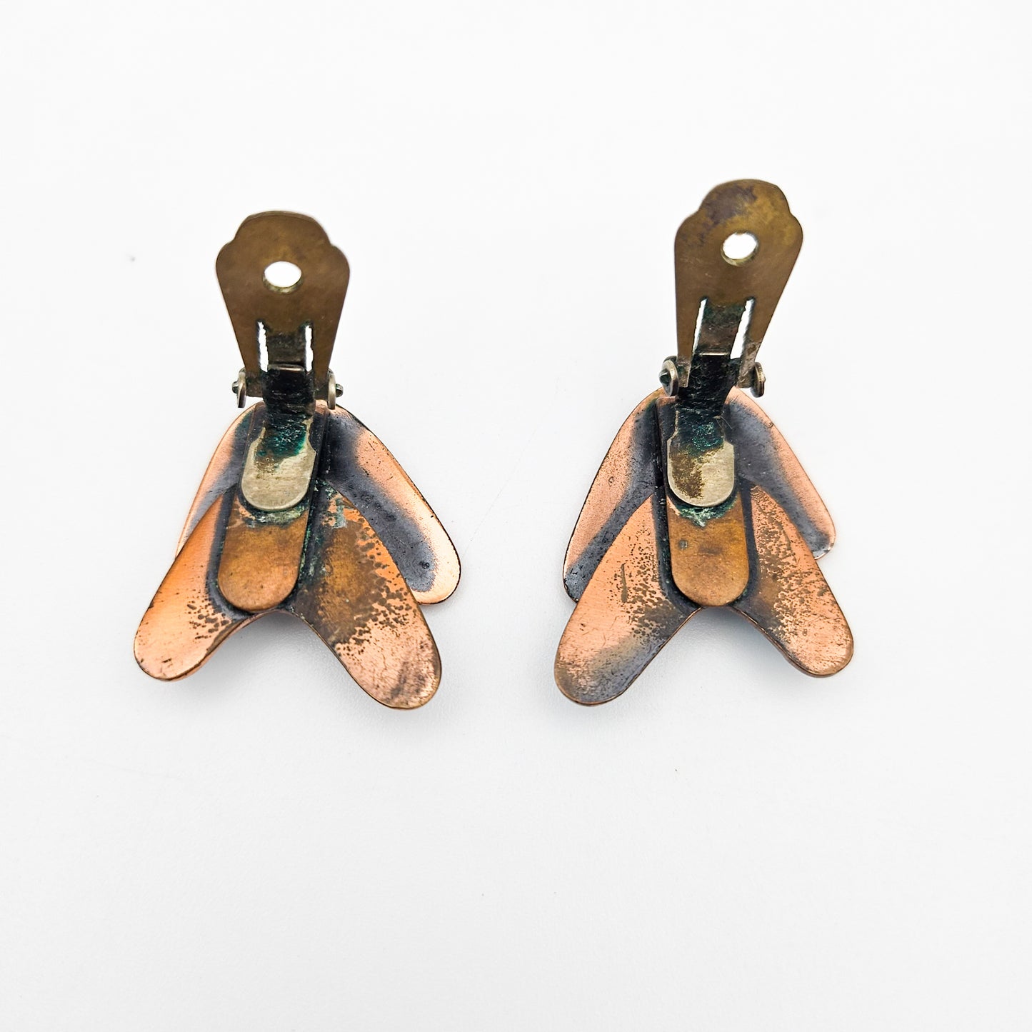 Signed Renoir Matisse Teal Enamel Earrings | Mid-Century Copper Jewelry
