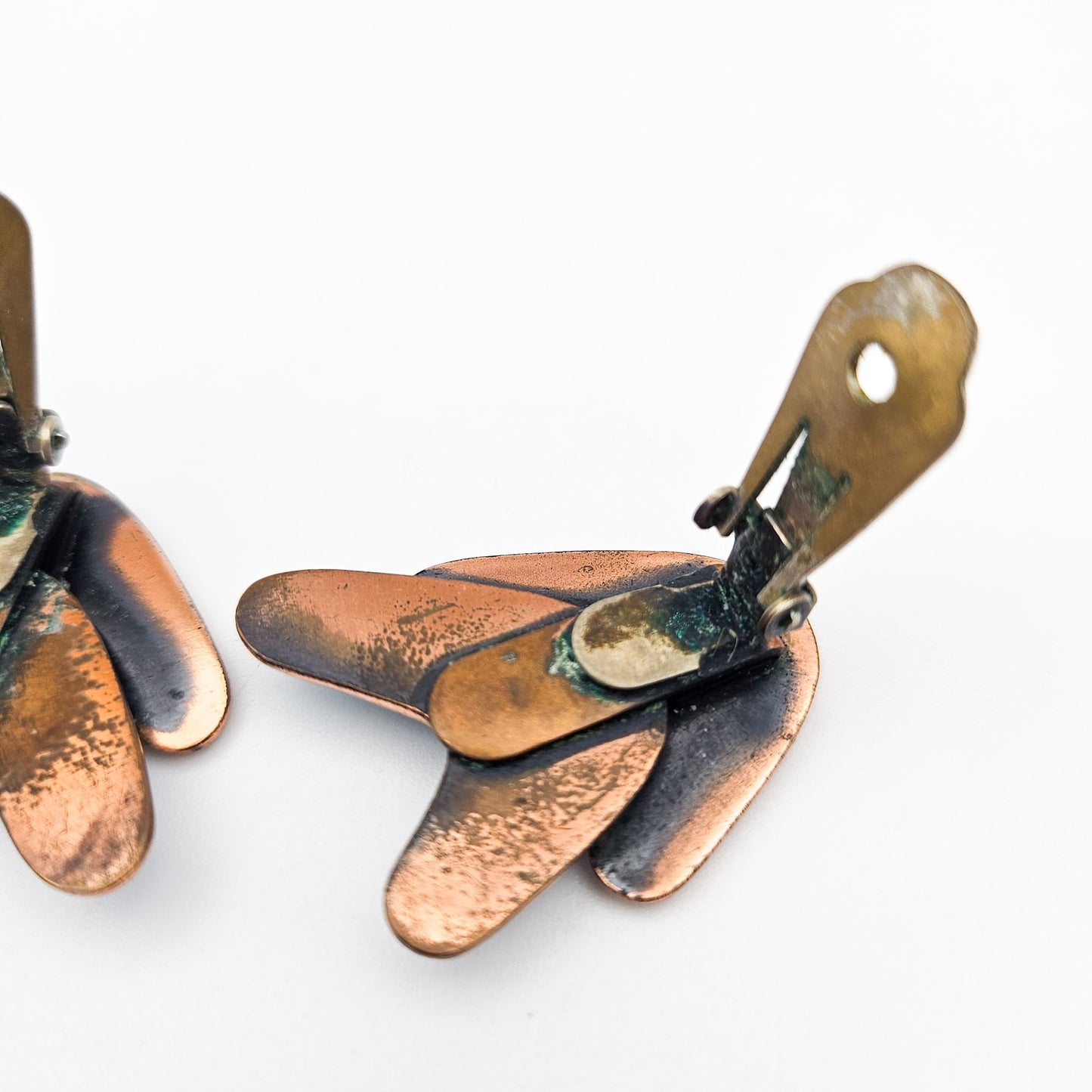Signed Renoir Matisse Teal Enamel Earrings | Mid-Century Copper Jewelry