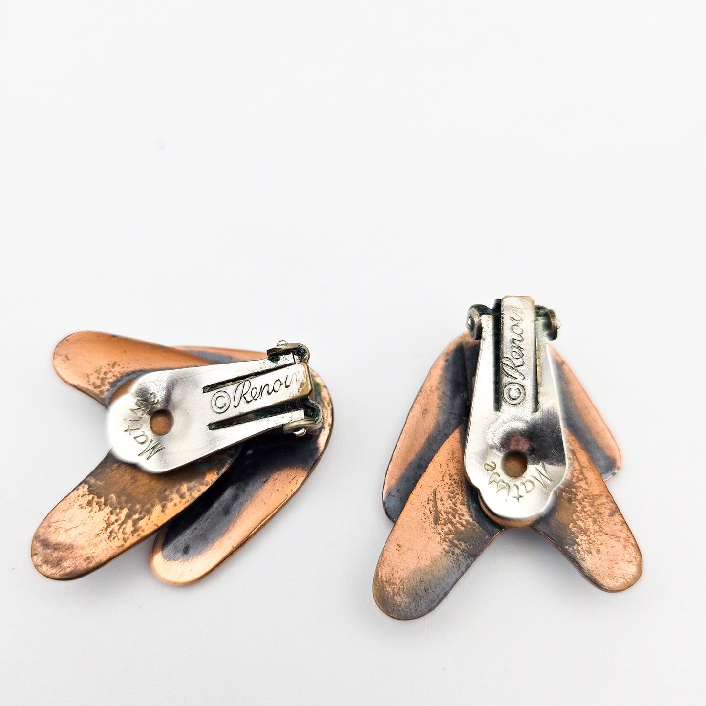Signed Renoir Matisse Teal Enamel Earrings | Mid-Century Copper Jewelry