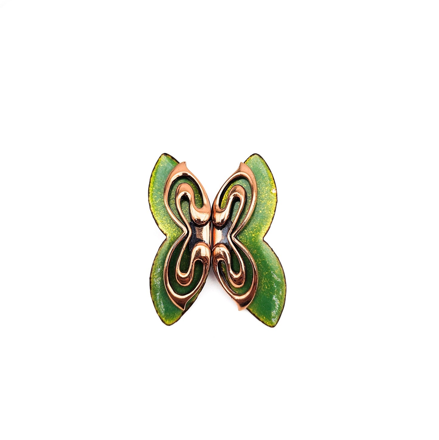 Signed Matisse Green Enamel Butterfly Earrings | Mid-Century Copper Jewelry