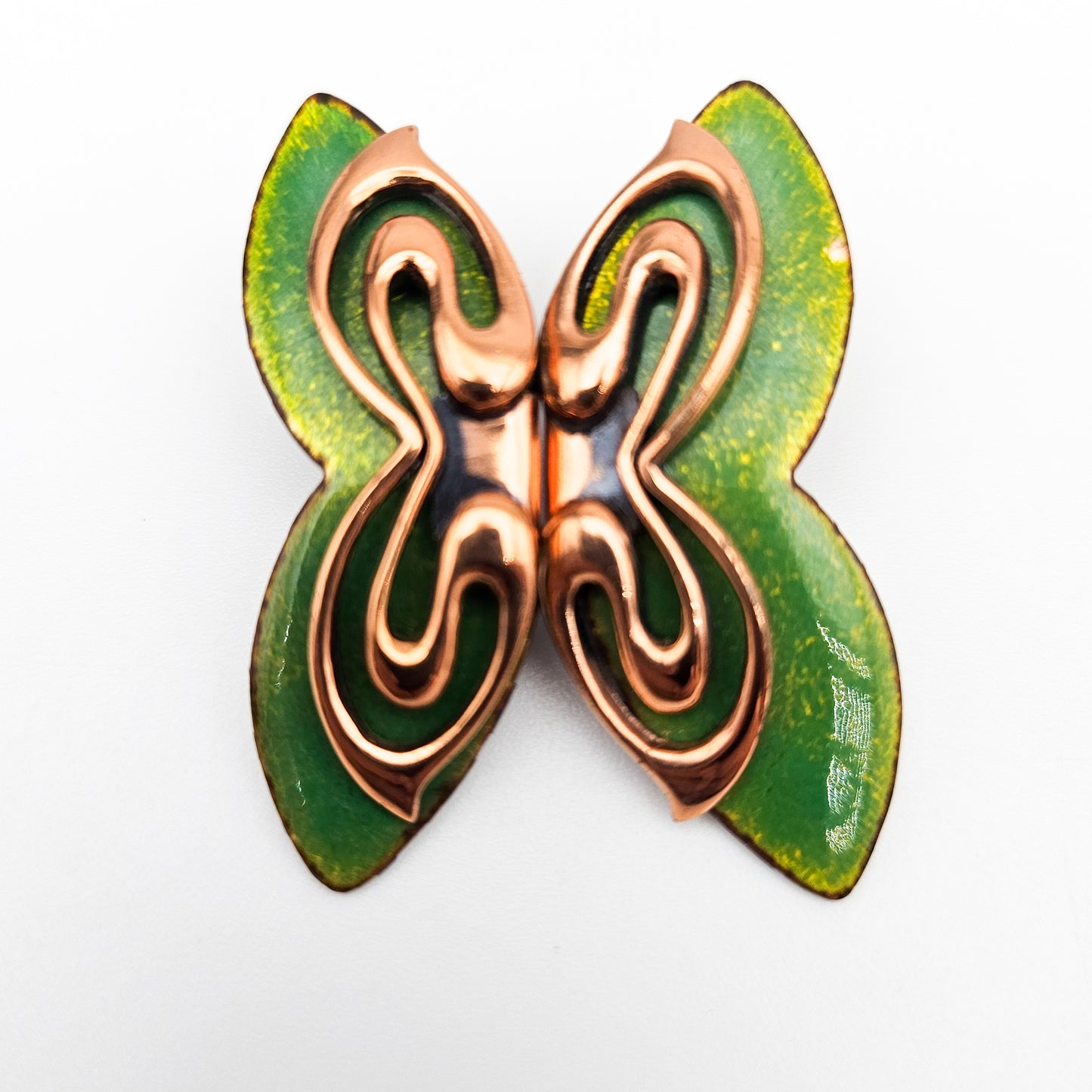 Signed Matisse Green Enamel Butterfly Earrings | Mid-Century Copper Jewelry