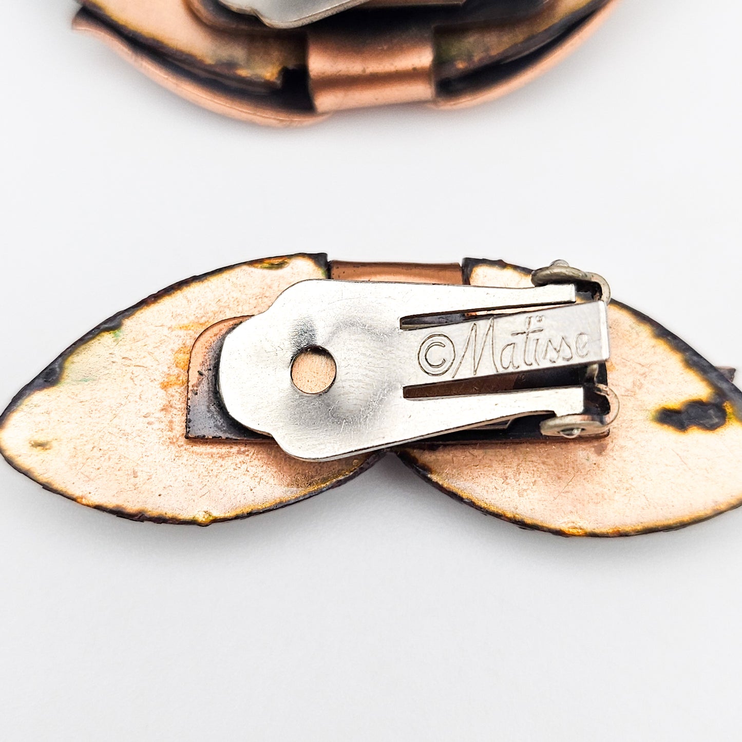 Signed Matisse Green Enamel Butterfly Earrings | Mid-Century Copper Jewelry