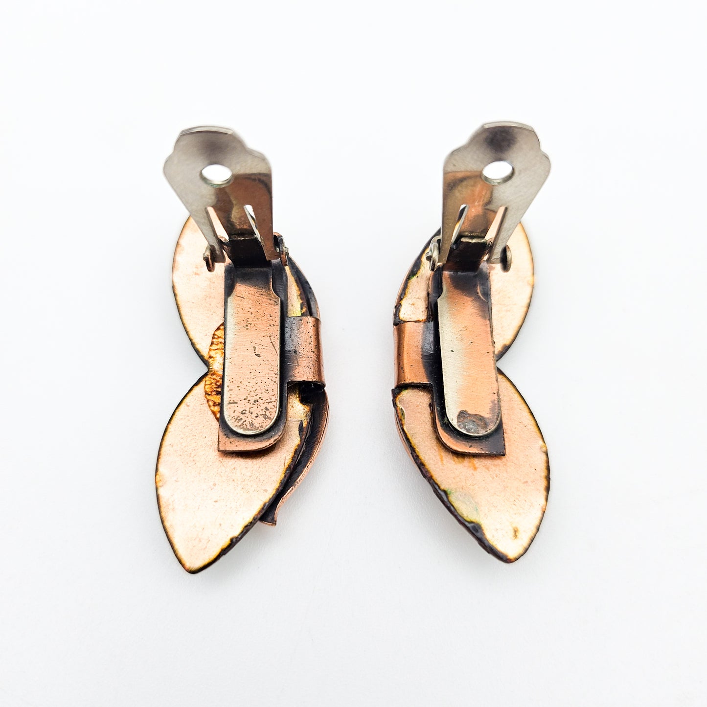 Signed Matisse Green Enamel Butterfly Earrings | Mid-Century Copper Jewelry