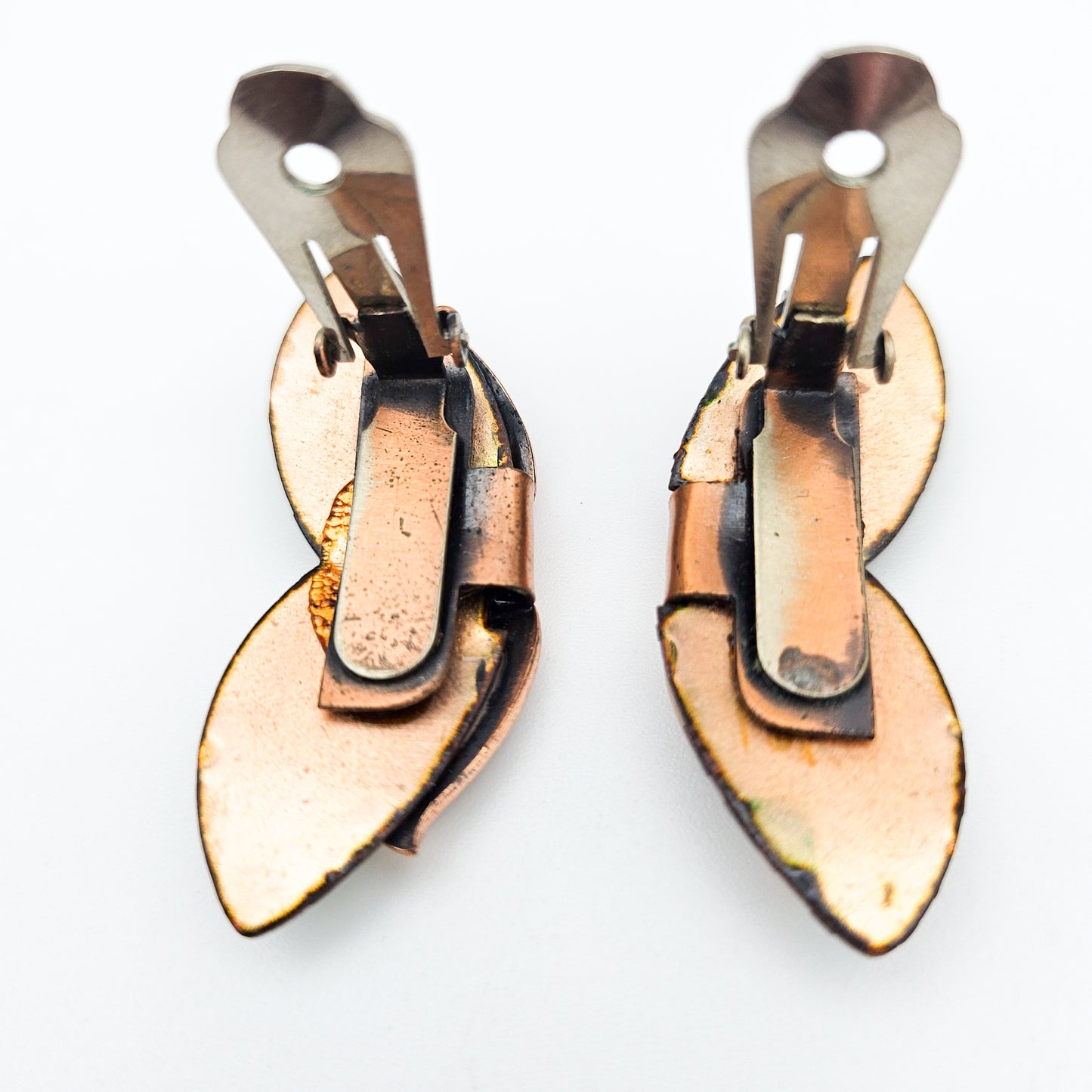 Signed Matisse Green Enamel Butterfly Earrings | Mid-Century Copper Jewelry