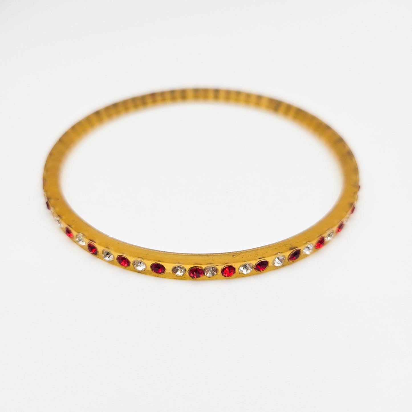 Red & Clear Rhinestone Celluloid Bangle Bracelet | Art Deco Style Jewelry