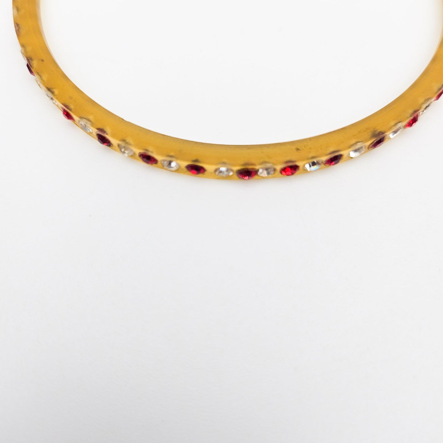 Red & Clear Rhinestone Celluloid Bangle Bracelet | Art Deco Style Jewelry