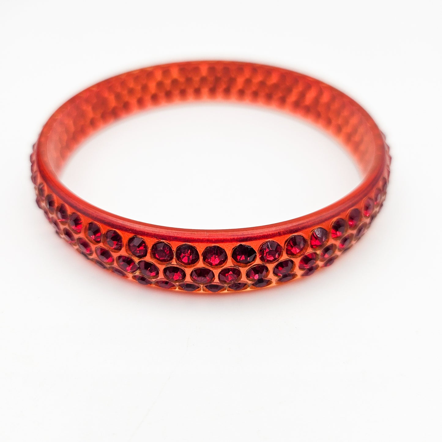 Red Rhinestone Celluloid Bangle Bracelet | 3-Row Art Deco Jewelry