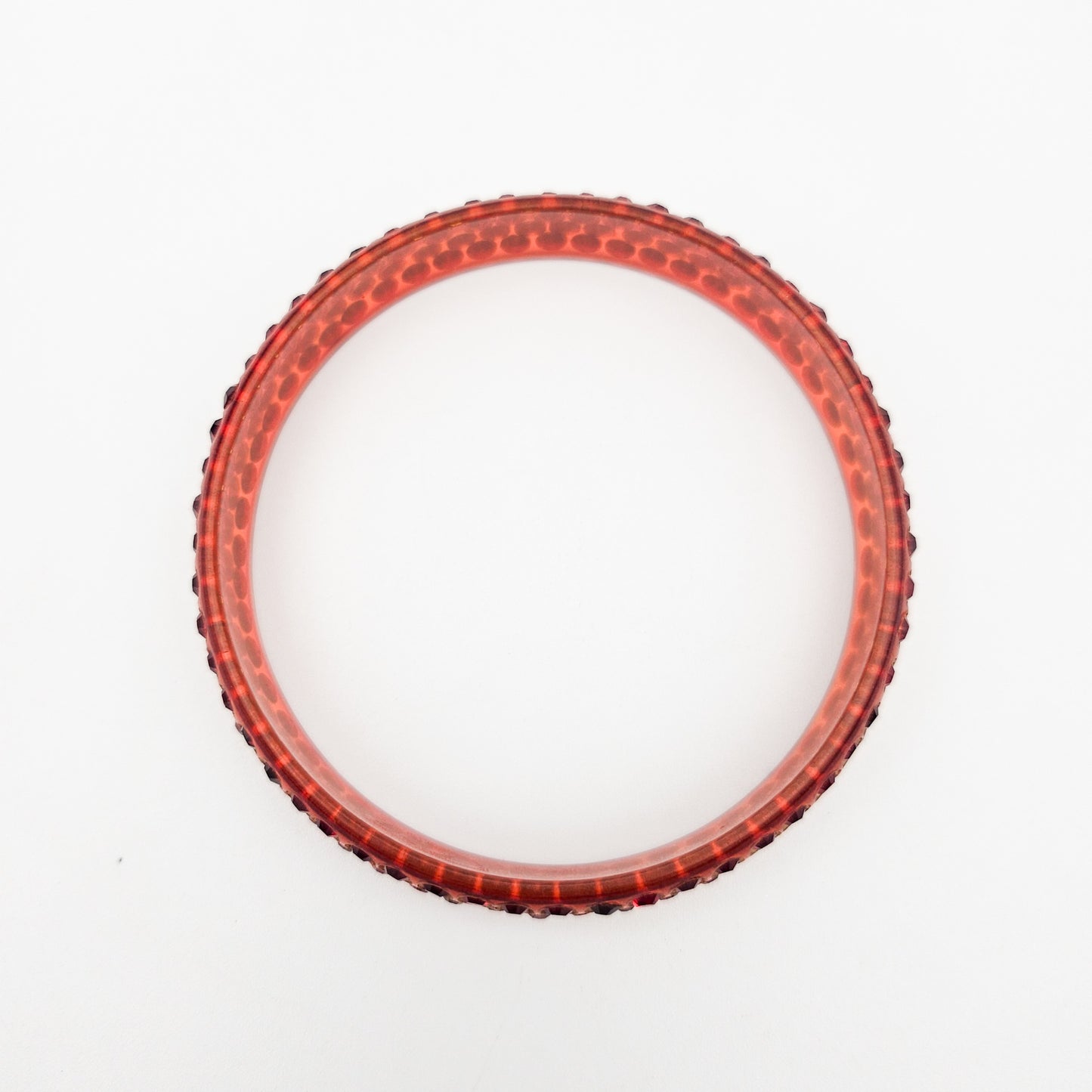 Red Rhinestone Celluloid Bangle Bracelet | 3-Row Art Deco Jewelry