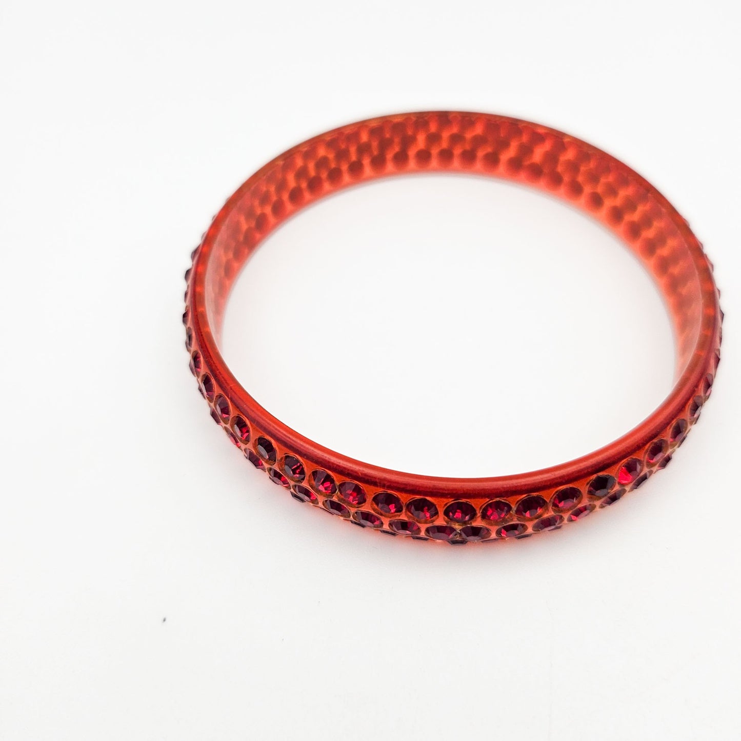 Red Rhinestone Celluloid Bangle Bracelet | 3-Row Art Deco Jewelry