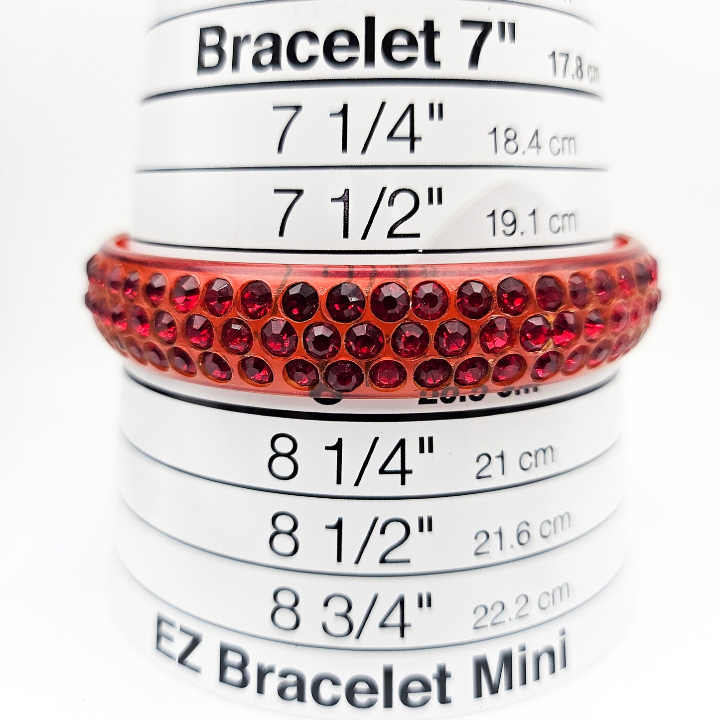 Red Rhinestone Celluloid Bangle Bracelet | 3-Row Art Deco Jewelry