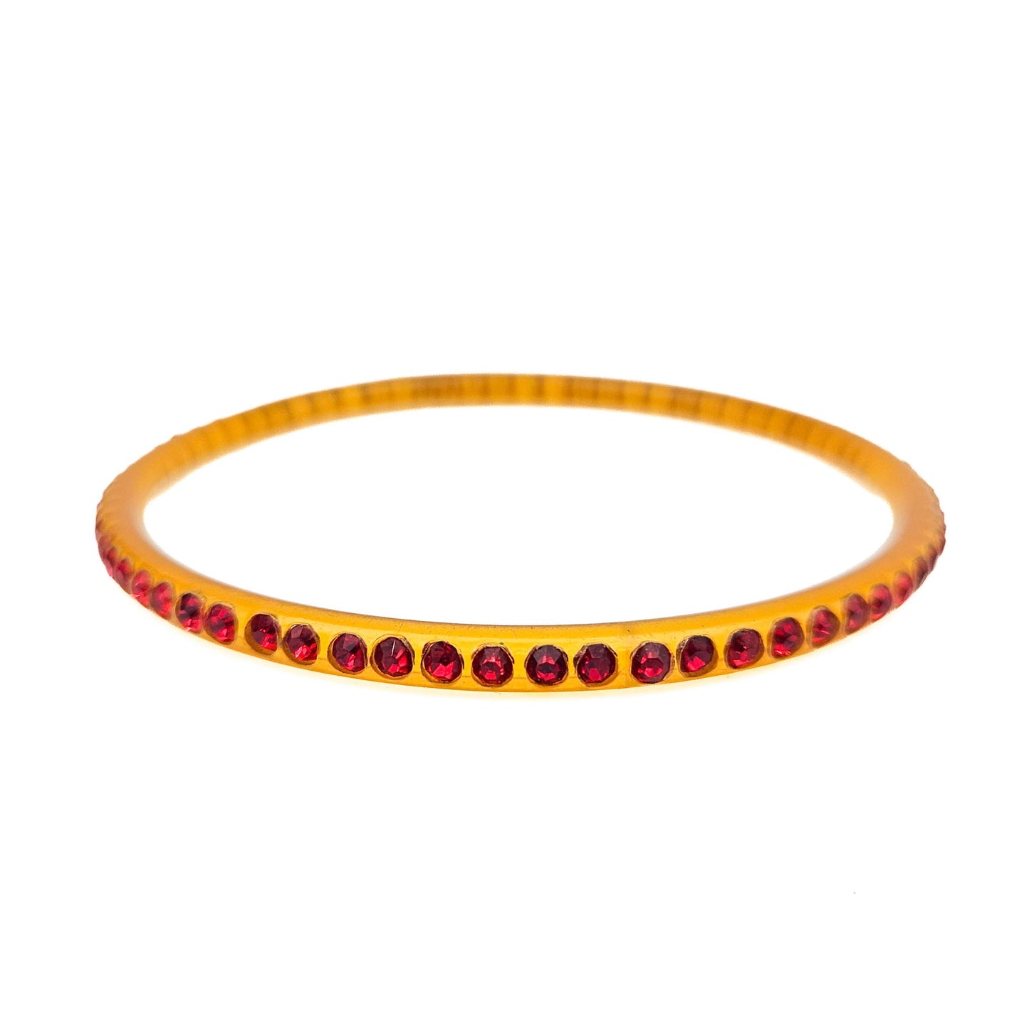 Red Rhinestone Celluloid Bangle Bracelet | 2-Row Art Deco Vintage Jewelry