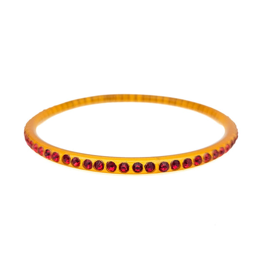 Red Rhinestone Celluloid Bangle Bracelet | 2-Row Art Deco Vintage Jewelry