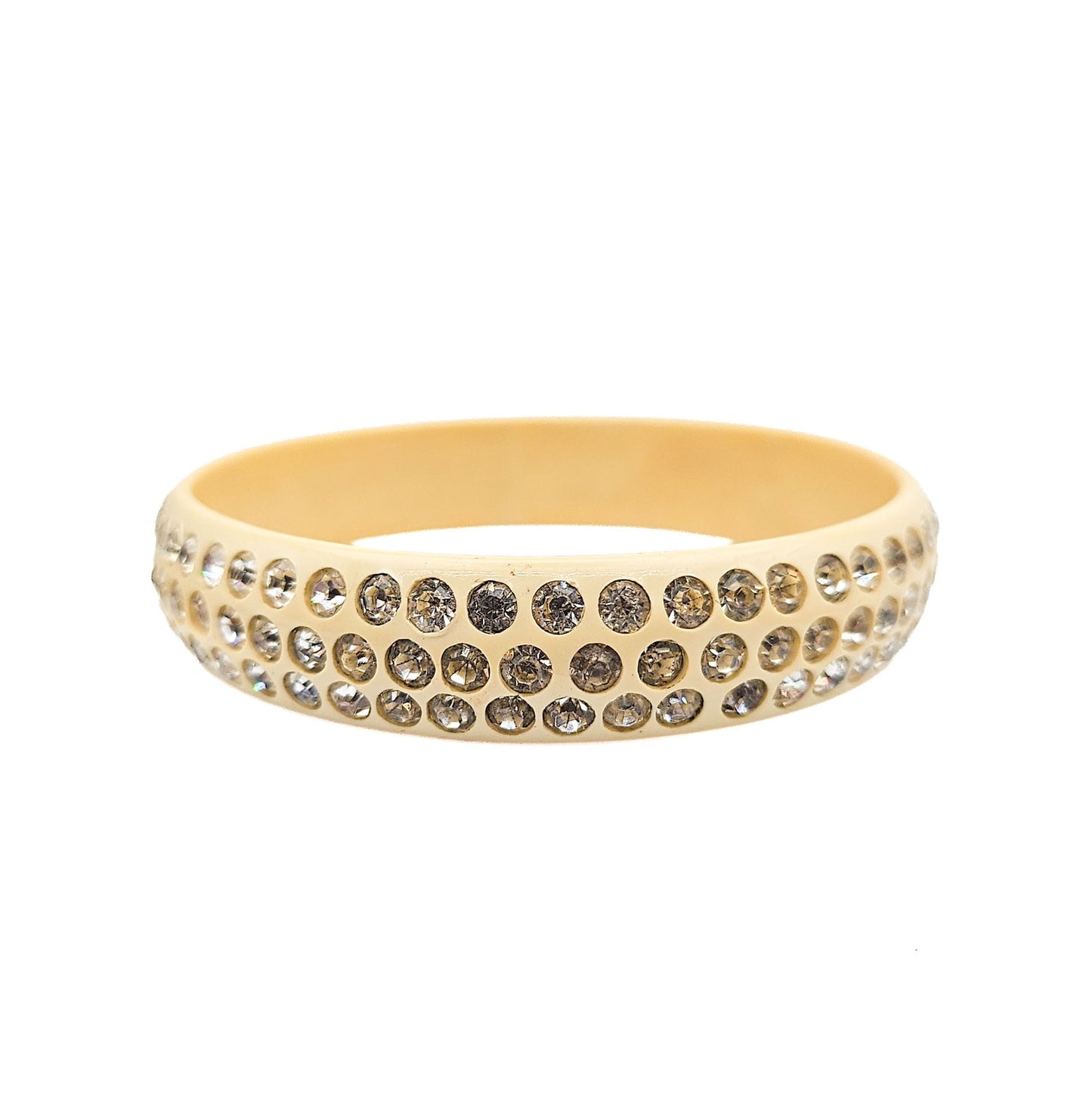 White Celluloid Rhinestone Bangle Bracelet | Art Deco Era Vintage Jewelry