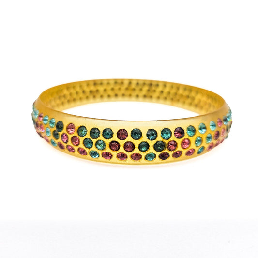 Multicolor Rhinestone Celluloid Bangle Bracelet | Art Deco Style Jewelry