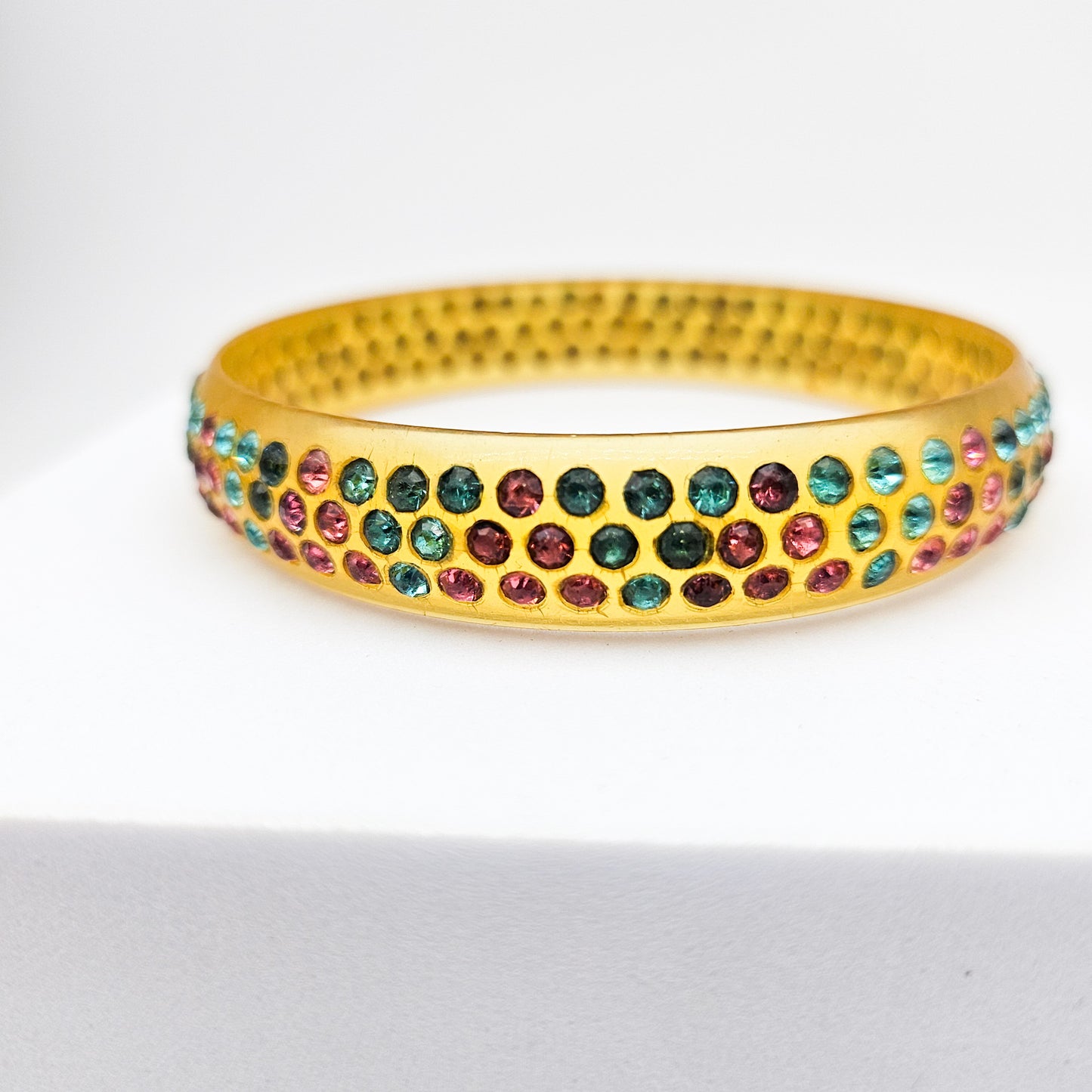 Multicolor Rhinestone Celluloid Bangle Bracelet | Art Deco Style Jewelry