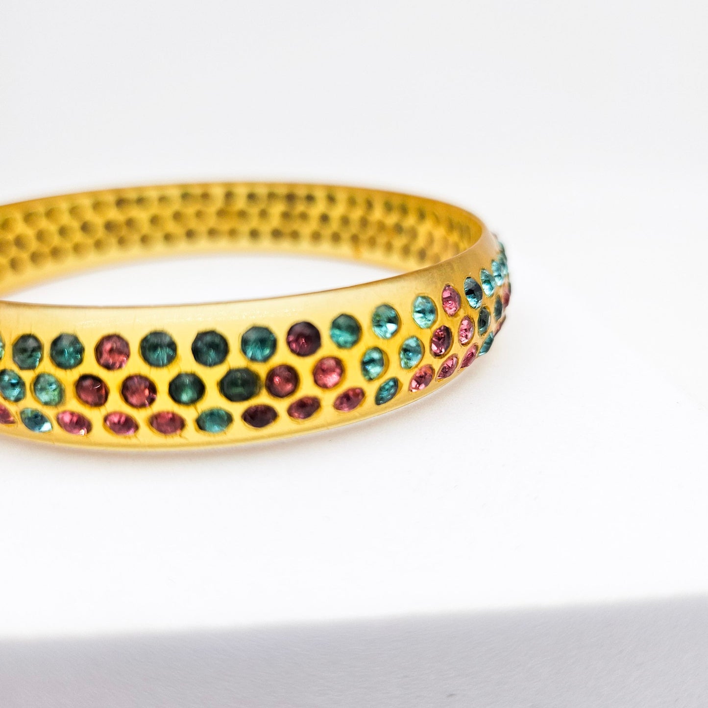 Multicolor Rhinestone Celluloid Bangle Bracelet | Art Deco Style Jewelry
