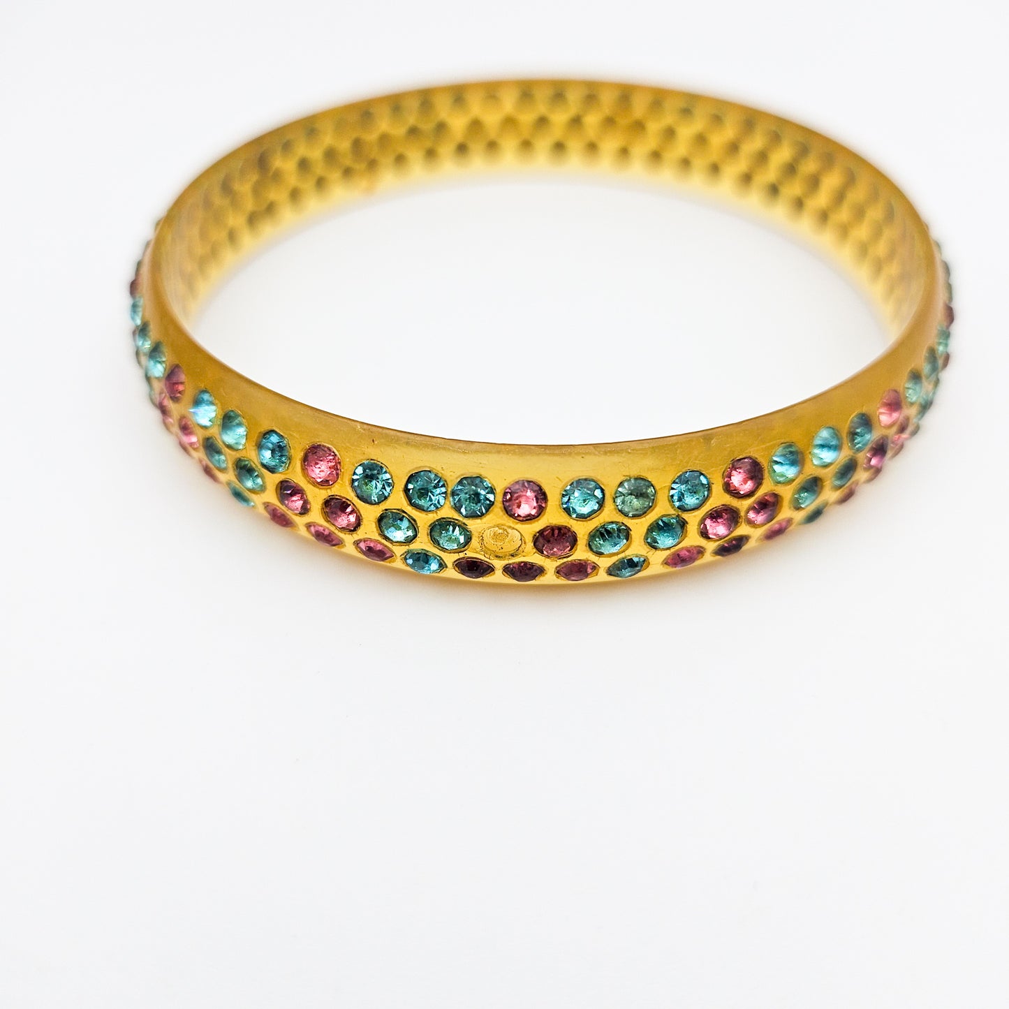 Multicolor Rhinestone Celluloid Bangle Bracelet | Art Deco Style Jewelry
