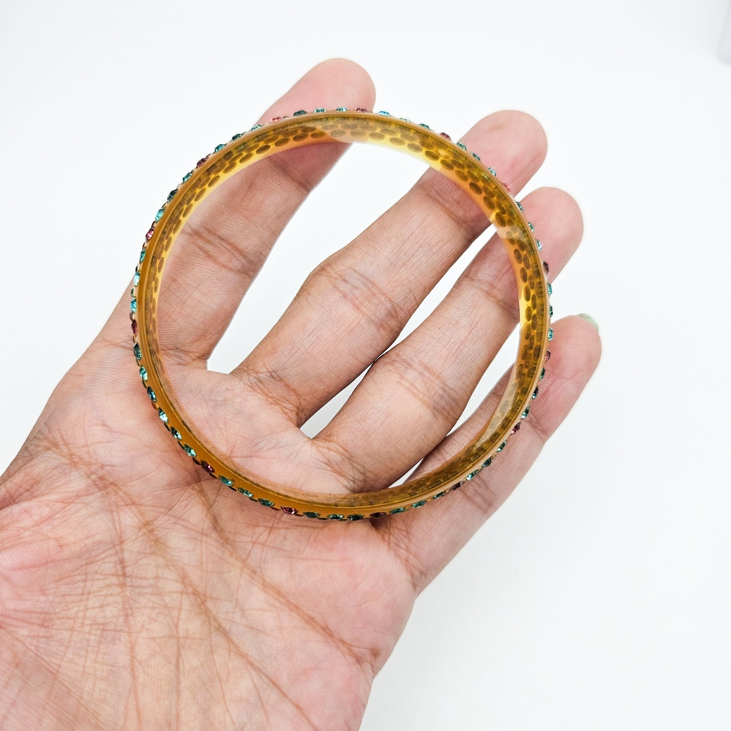 Multicolor Rhinestone Celluloid Bangle Bracelet | Art Deco Style Jewelry