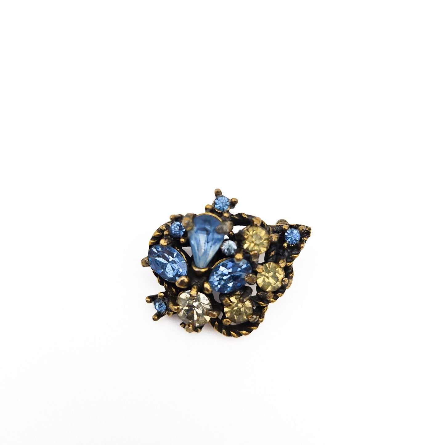 Signed Hollycraft Blue Rhinestone Scatter Brooch | Mid-Century Floral Pin