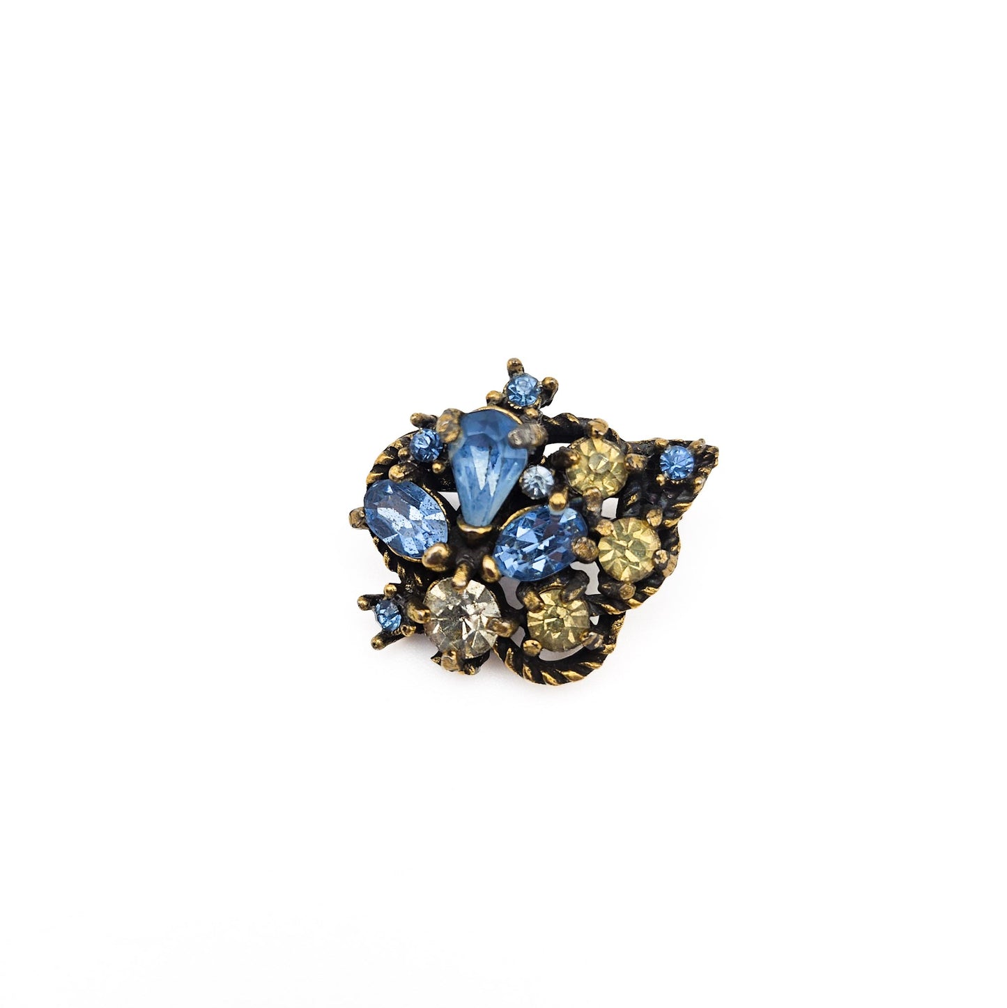 Signed Hollycraft Blue Rhinestone Scatter Brooch | Mid-Century Floral Pin