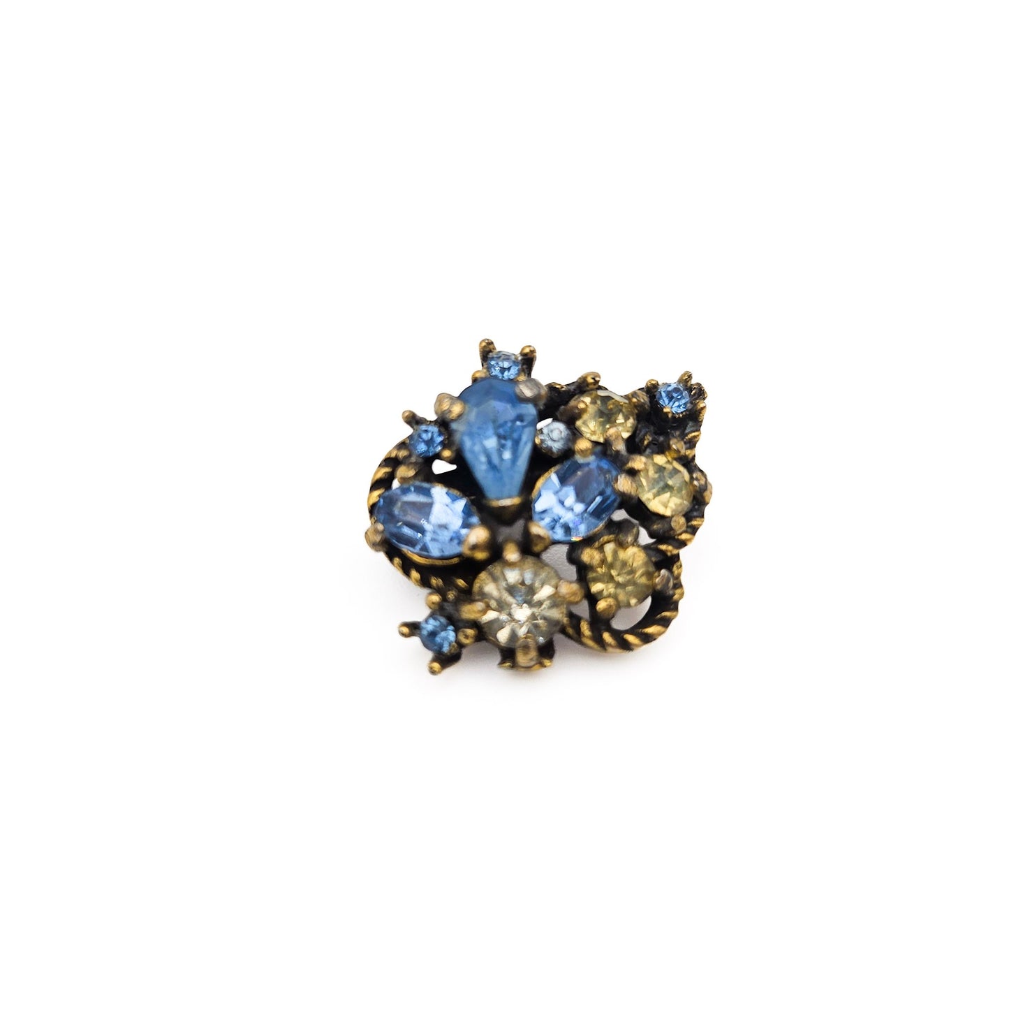 Signed Hollycraft Blue Rhinestone Scatter Brooch | Mid-Century Floral Pin