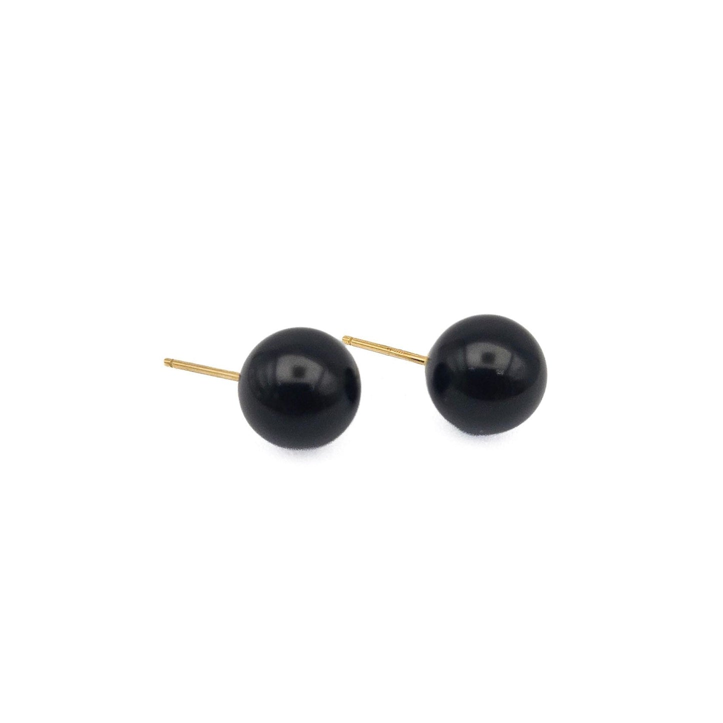 14k Gold Post Black Onyx Stud Earrings | Estate Jewelry