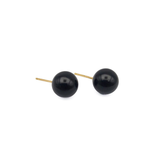 14k Gold Post Black Onyx Stud Earrings | Estate Jewelry