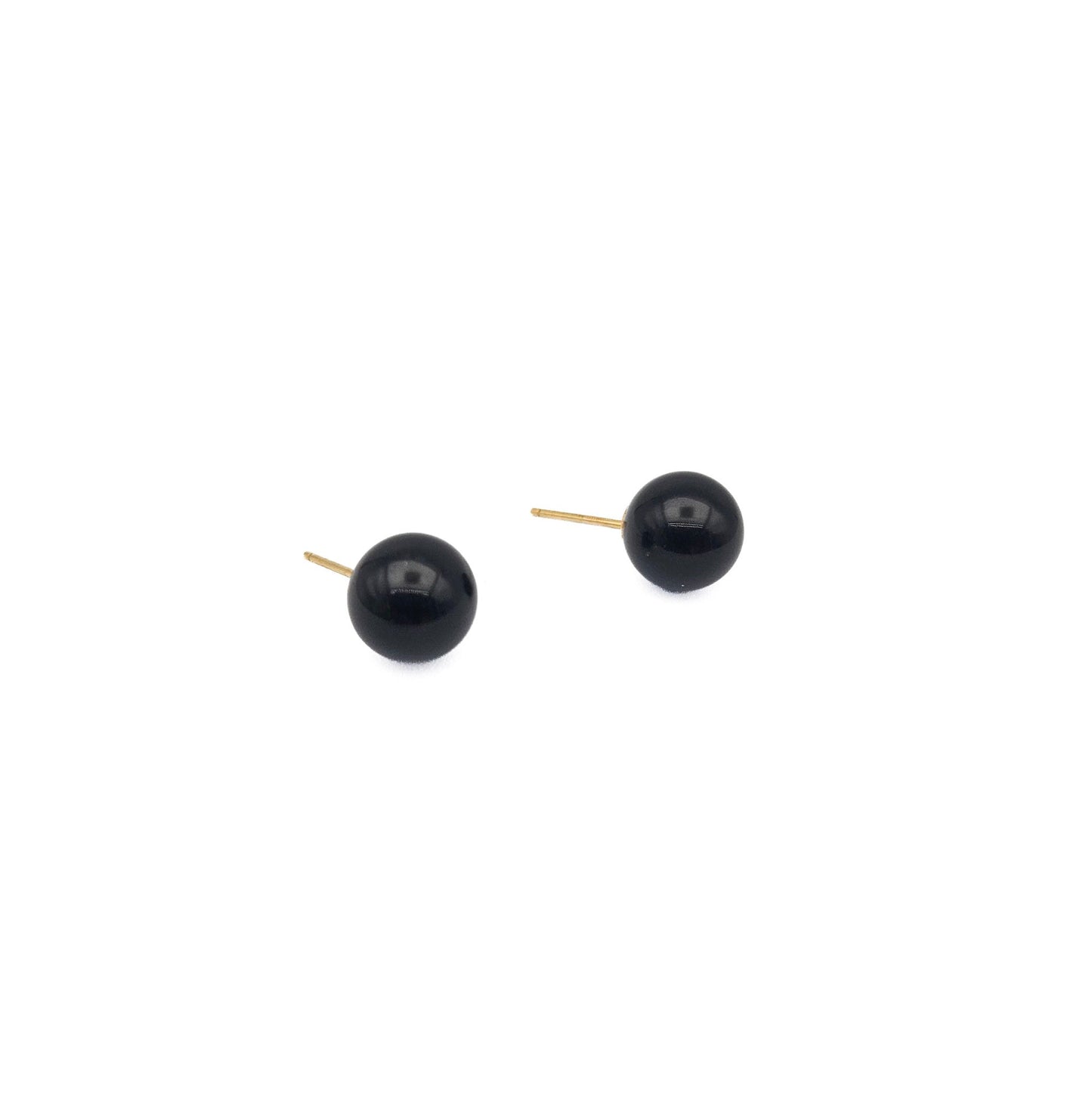14k Gold Post Black Onyx Stud Earrings | Estate Jewelry