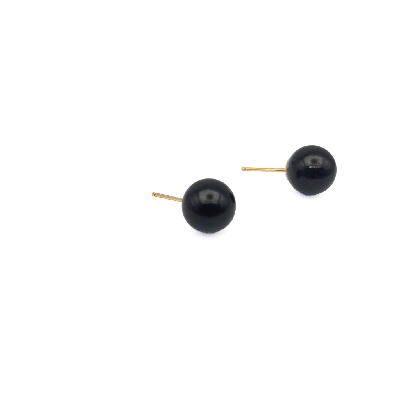 14k Gold Post Black Onyx Stud Earrings | Estate Jewelry