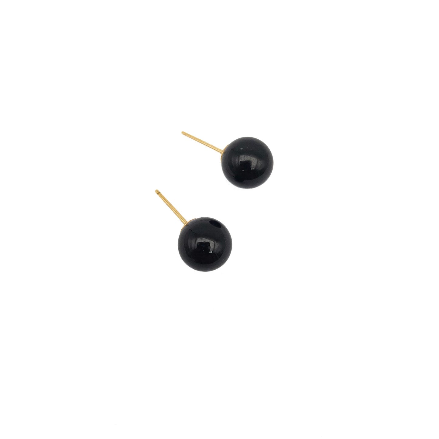 14k Gold Post Black Onyx Stud Earrings | Estate Jewelry