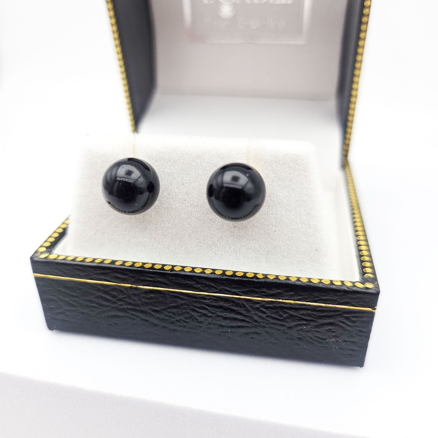 14k Gold Post Black Onyx Stud Earrings | Estate Jewelry