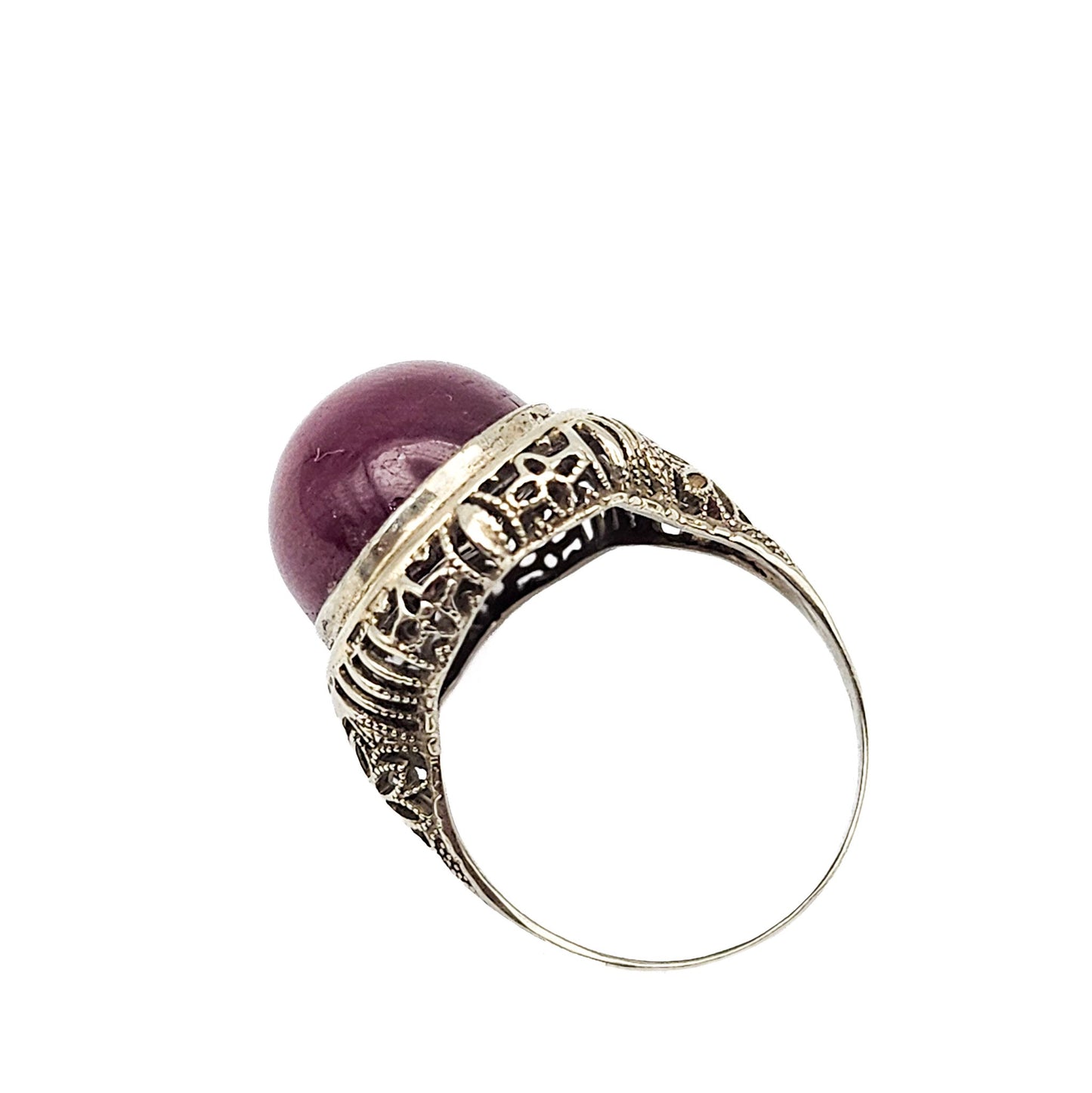 Ruby-Red Cabochon Filigree Ring | Stamped 14K Estate Jewelry