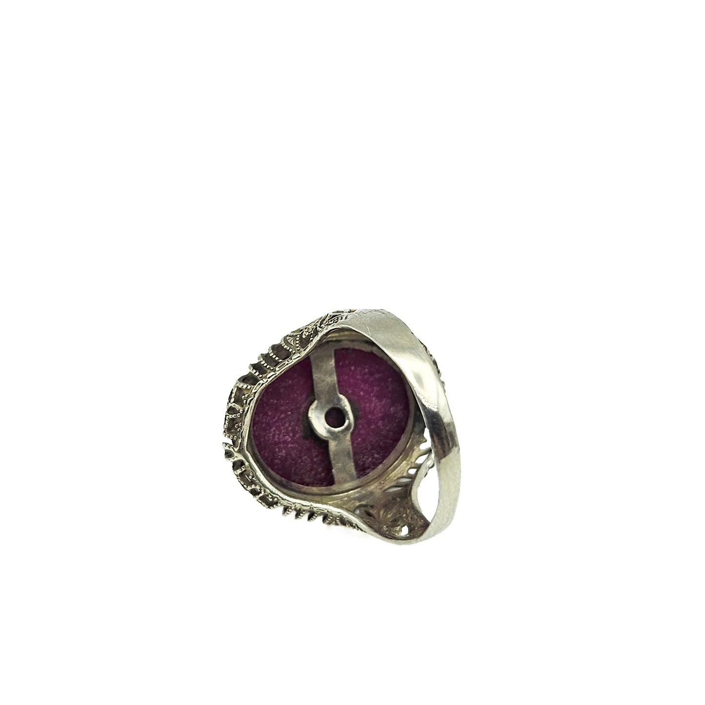Ruby-Red Cabochon Filigree Ring | Stamped 14K Estate Jewelry