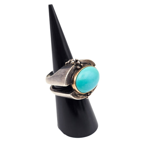 Large Turquoise-Color Modernist Statement Ring | Size 6.25