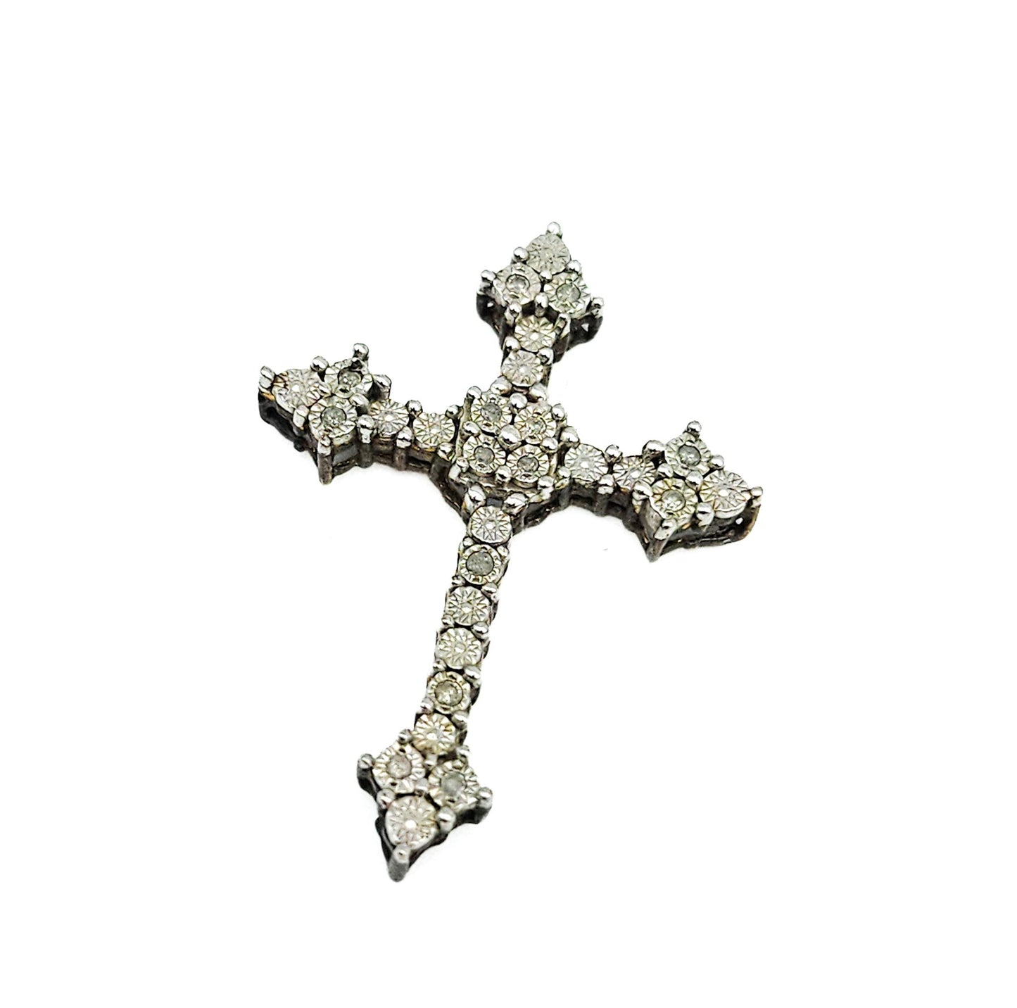 Sterling Silver Diamond Cross Pendant | Ornate Estate Religious Jewelry