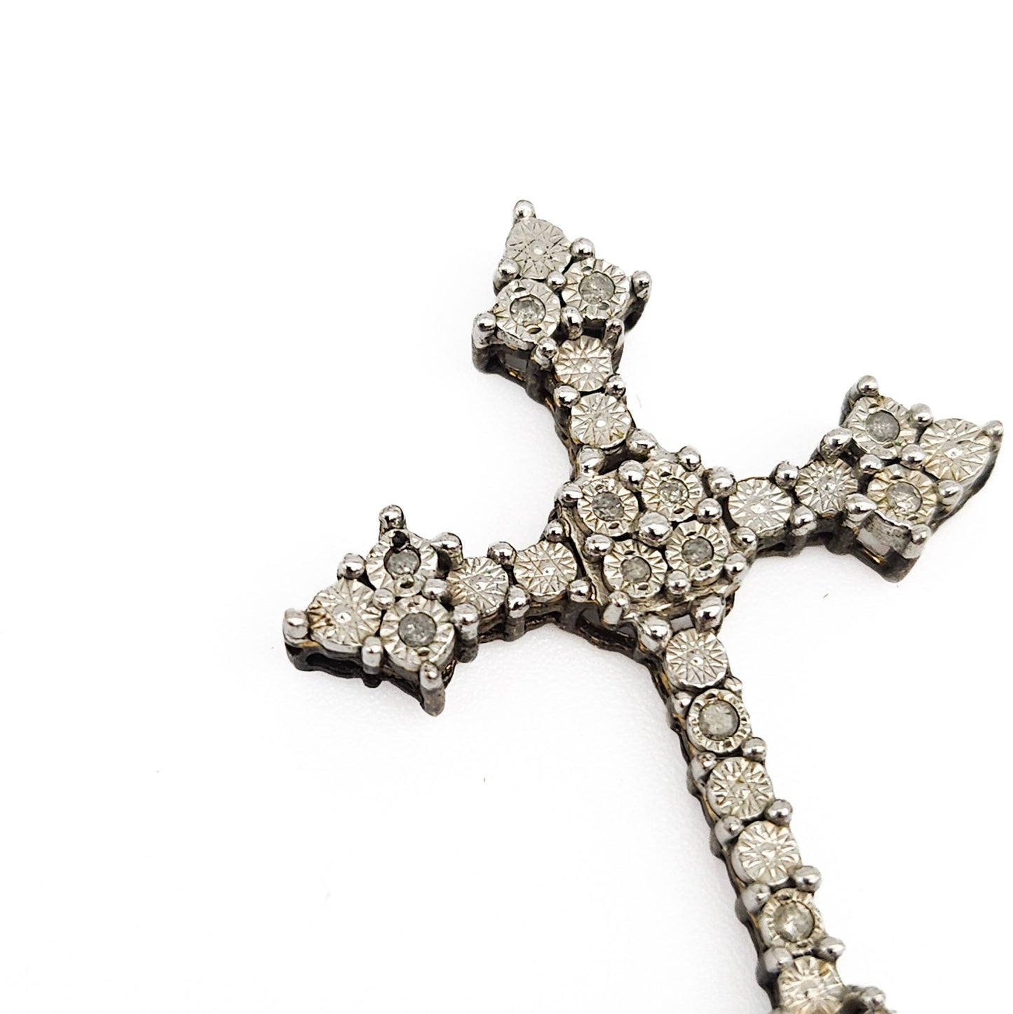 Sterling Silver Diamond Cross Pendant | Ornate Estate Religious Jewelry