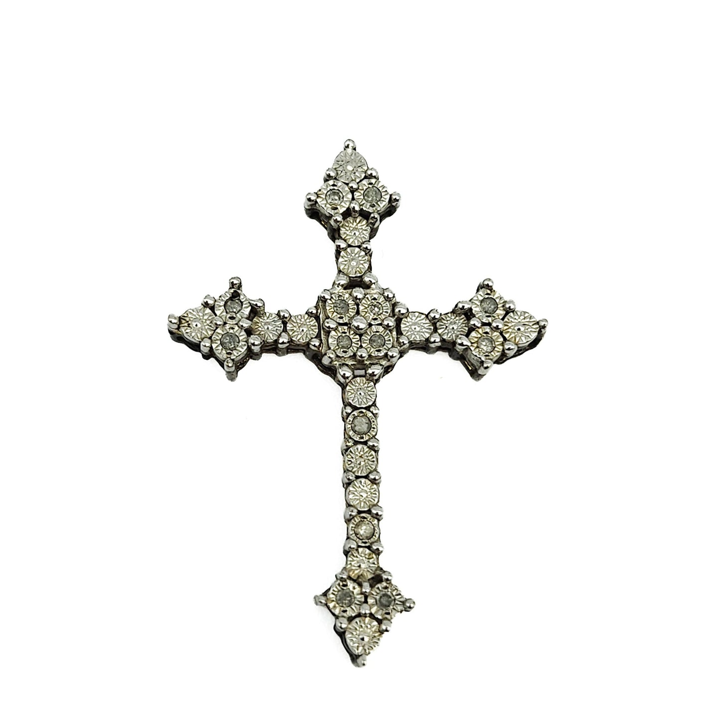 Sterling Silver Diamond Cross Pendant | Ornate Estate Religious Jewelry