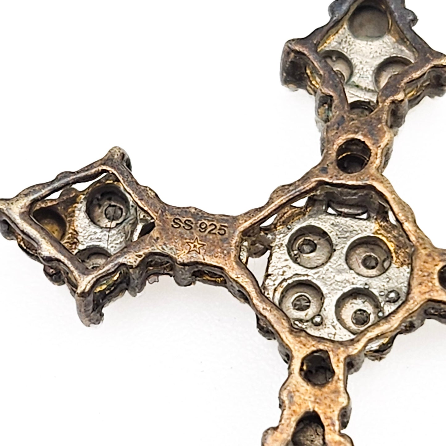Sterling Silver Diamond Cross Pendant | Ornate Estate Religious Jewelry