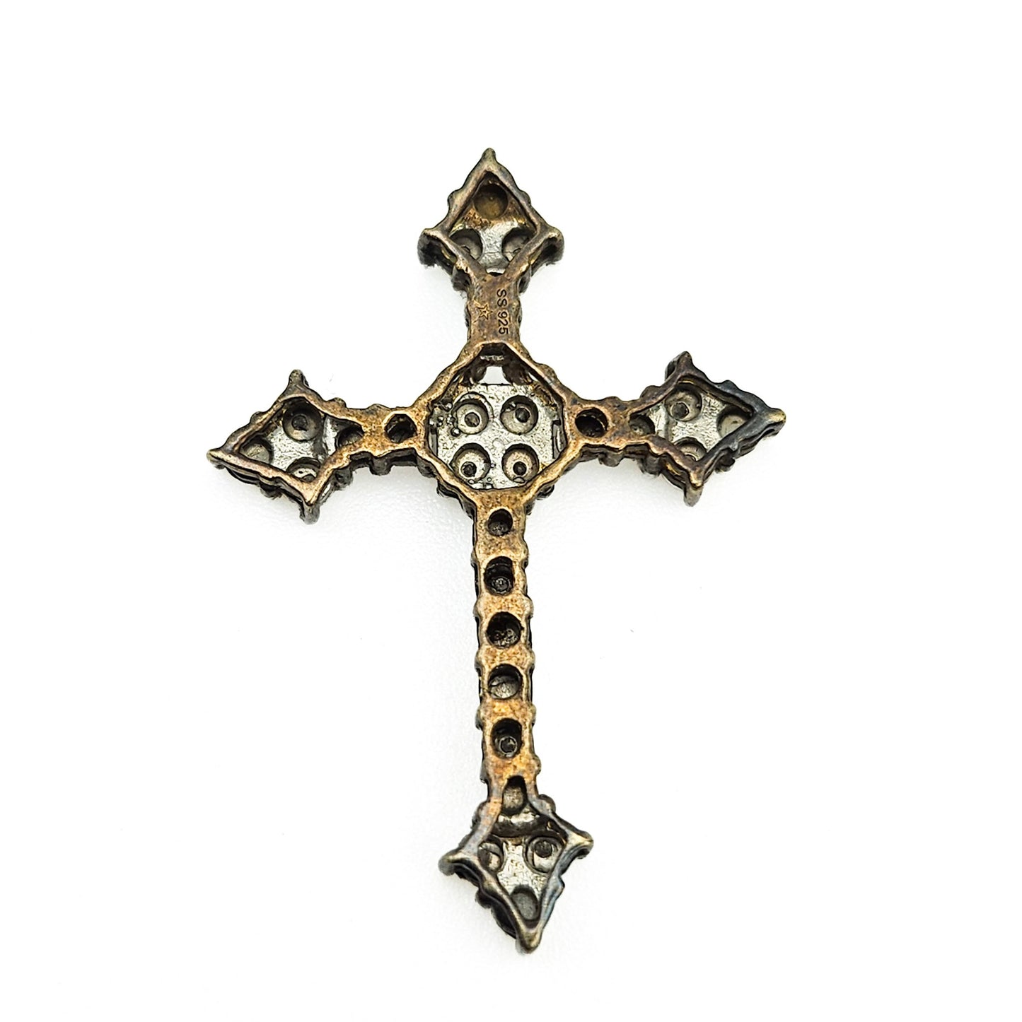 Sterling Silver Diamond Cross Pendant | Ornate Estate Religious Jewelry