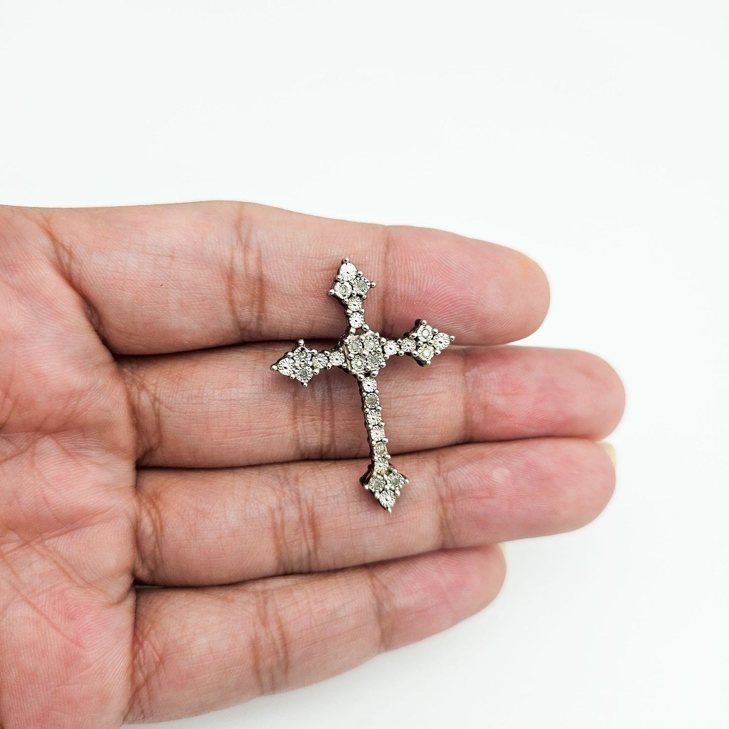 Sterling Silver Diamond Cross Pendant | Ornate Estate Religious Jewelry