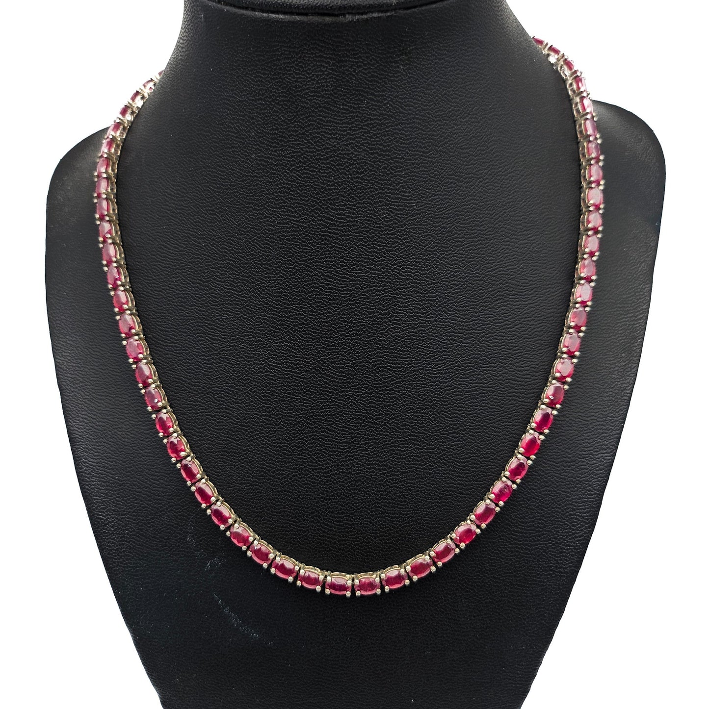 Sterling Silver Ruby-Red Tennis Necklace, 18 Inch
