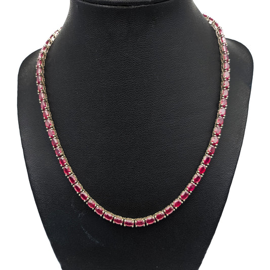 Sterling Silver Ruby Tennis Necklace, 18 Inch