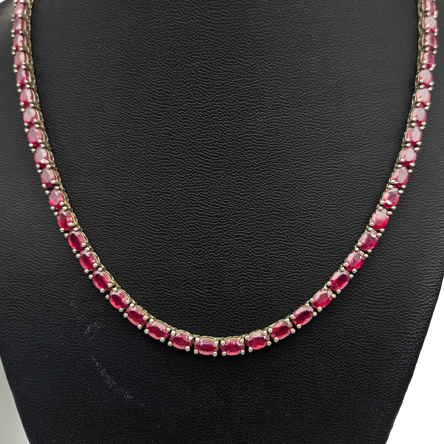 Sterling Silver Ruby-Red Tennis Necklace, 18 Inch